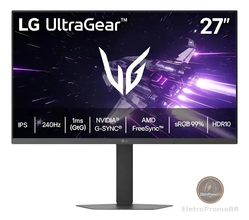LG UltraGear Monitor Gamer 27" IPS 240Hz 1ms (GtG) Full HD (1920x1080) sRGB 99% HDMI 2.0 NVIDIA G-SYNC AMD FreeSync Premium, Preto - 27G440A