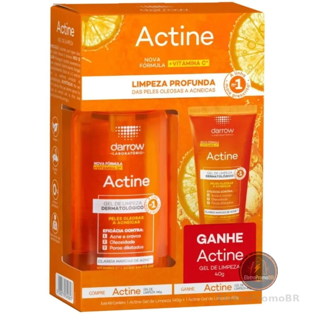 Kit Gel de Limpeza Facial Actine Pele Acneica 140g + 40g