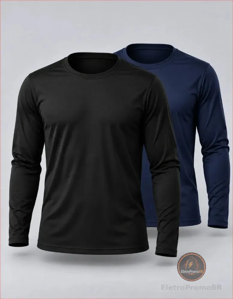 Kit 2 Camisas Uv50+ Segunda Pele Masculina Manga Longa Preto E Azul-marinho M