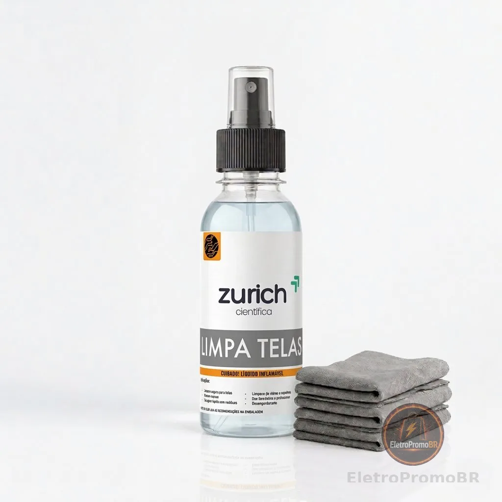 Kit Limpa Telas 120ml + 3 Flanelas para Limpeza de TV, Celular, Computador, Não Mancha, Não Risca