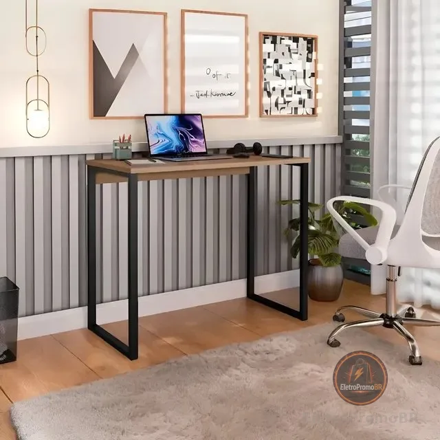Escrivaninha Industrial Mesa Estudo Aparador Office Aço Mdf