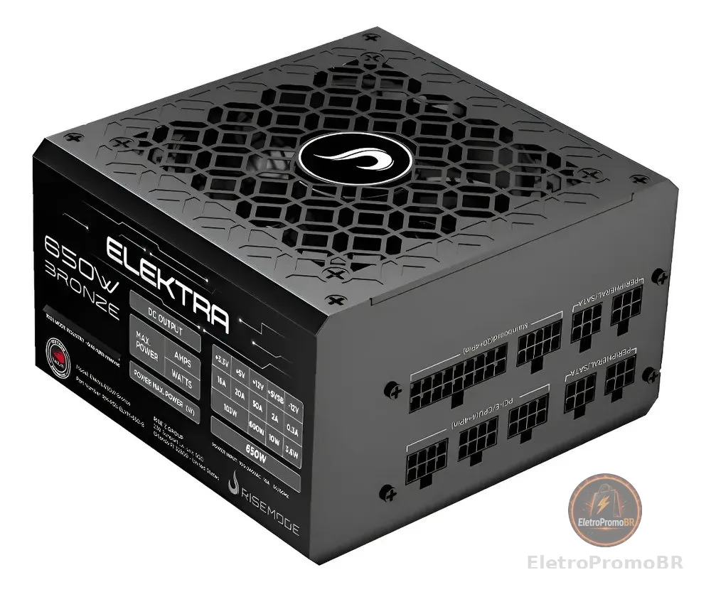 Fonte Gamer Rise Mode Elektra 650w Full Modular Selo Teclab Preto
