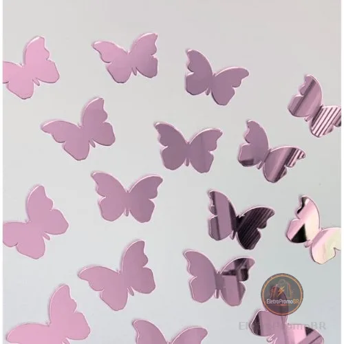 Kit 20 Borboletas 3D Rose Espelhadas Autocolantes - Adesivo Decorativo de Parede Acrílico