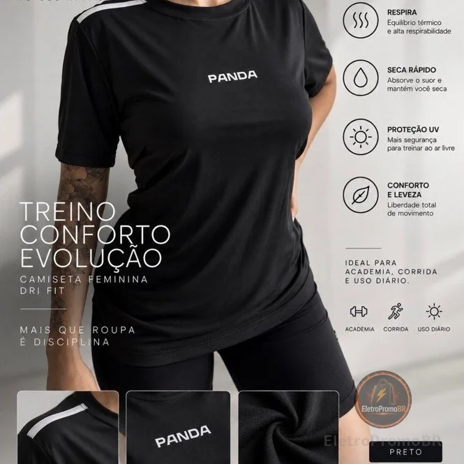 camiseta feminina dry fit para academia/corrida/treino com proteção UV (COD01)