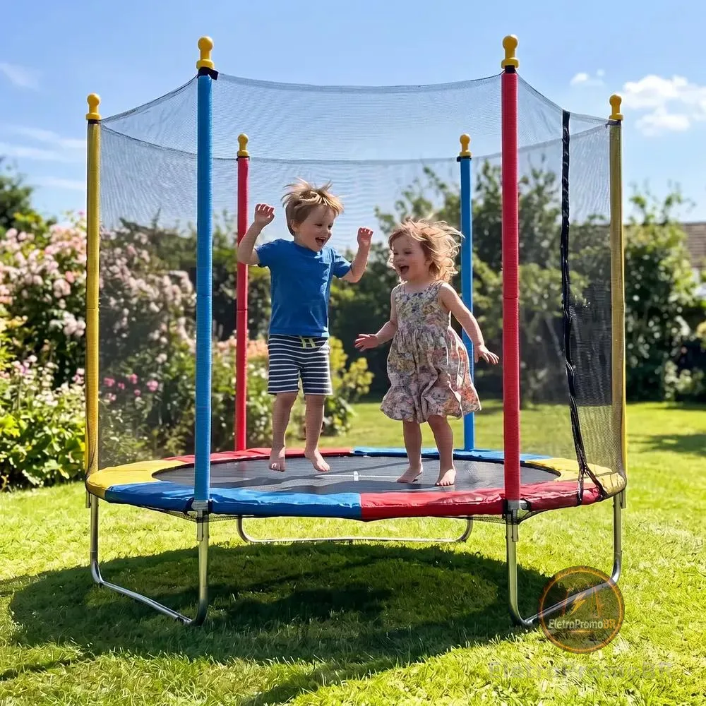Cama Elástica Infantil Justfun 1,8 m Colorida com Rede de Proteção para 100 kg
