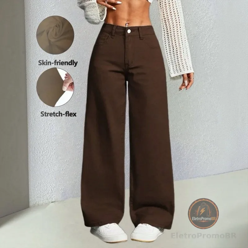 calça jeans wide leg feminina tecnologia empina bumbum e cintura alta de melhor qualidade super tendência