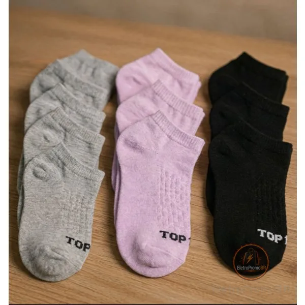 🔥KIT até 15 pares de Meia feminina soquete menor preço direto da fabrica Algodão