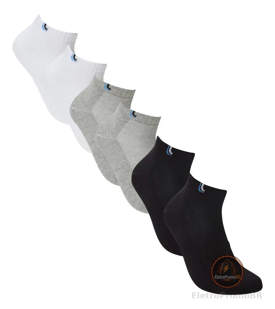 Kit 6 Pares De Meias Cano Curto Unissex Sport Lupo Branco / Cinza / Preto Liso 41-44