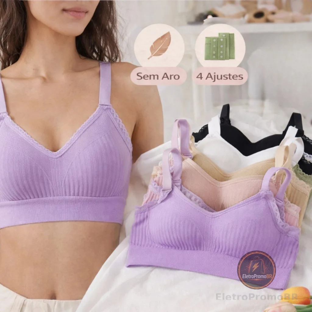 Top Feminino Sutiã Poliamida Sem Aro com 4 Ajustes Bojo Confortável Básico Reforçado de Microfibra