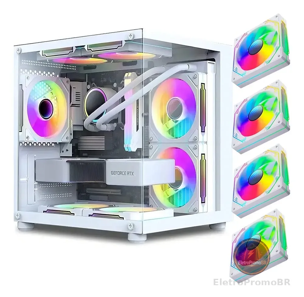Gabinete Gamer Aquário Em Vidro Com 4 Fans Rgb Gb1797 Cor Branco