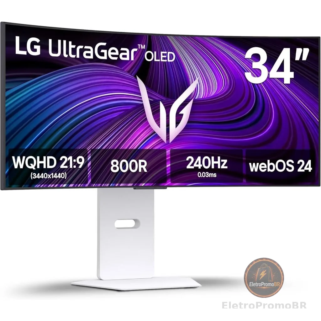 Monitor Gamer LG UltraGear OLED Curvo Smart 34" 34GX90SA-W - Branco