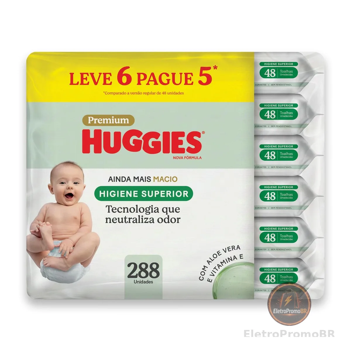 Lenços Huggies Higiene Superior Limpam 2x Mais 6 x 48 Un