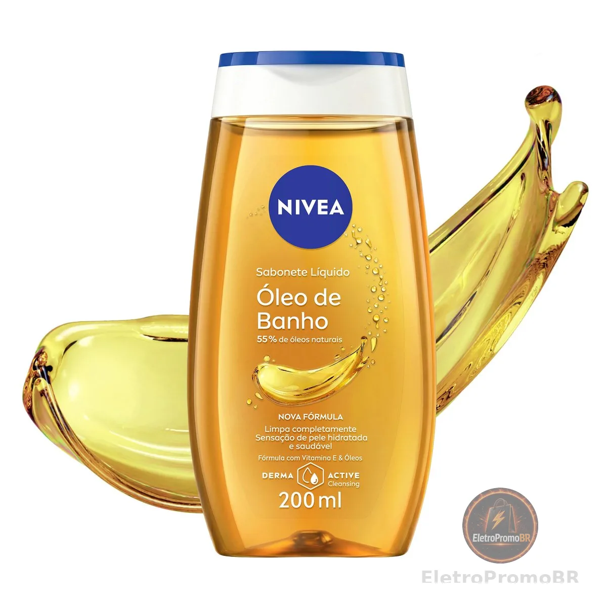 NIVEA Sabonete Líquido Óleo de Banho 200ml, Limpeza Corporal, Pele Macia, 55% Óleos Naturais, Sensação Hidratante
