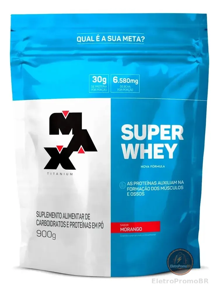 Super Whey Protein Refil 900g Max Titanium Sabor Morango