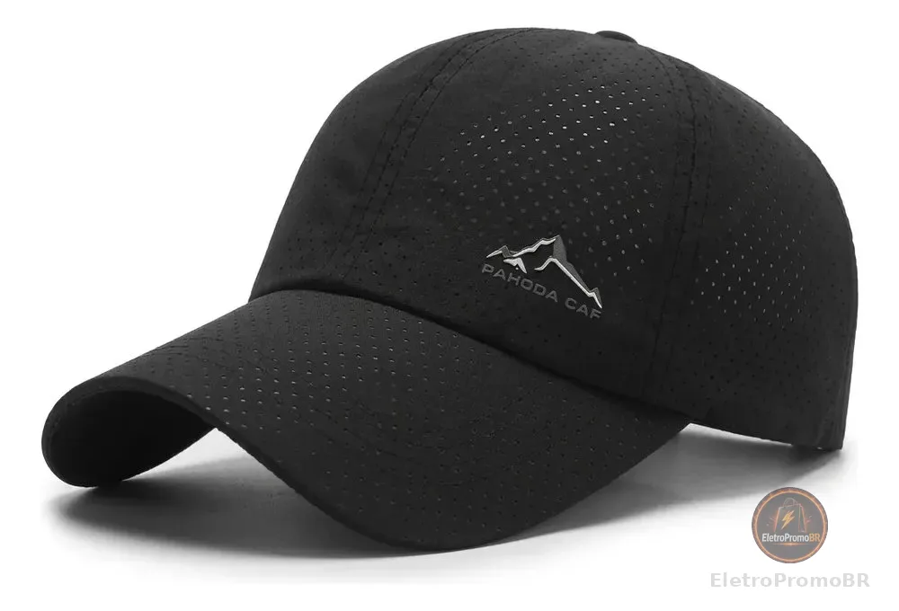 Boné Confortável Dry Fit Corrida Sol Secagem Rápida Preto Regulagem