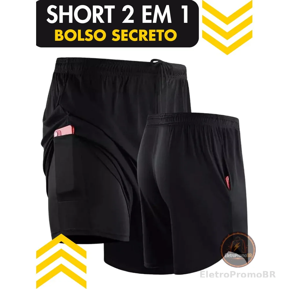 Shorts Masculino Ideal Para Treino, Corrida, Academia beach 2 em 1 Tecido Dryfit e Elastano