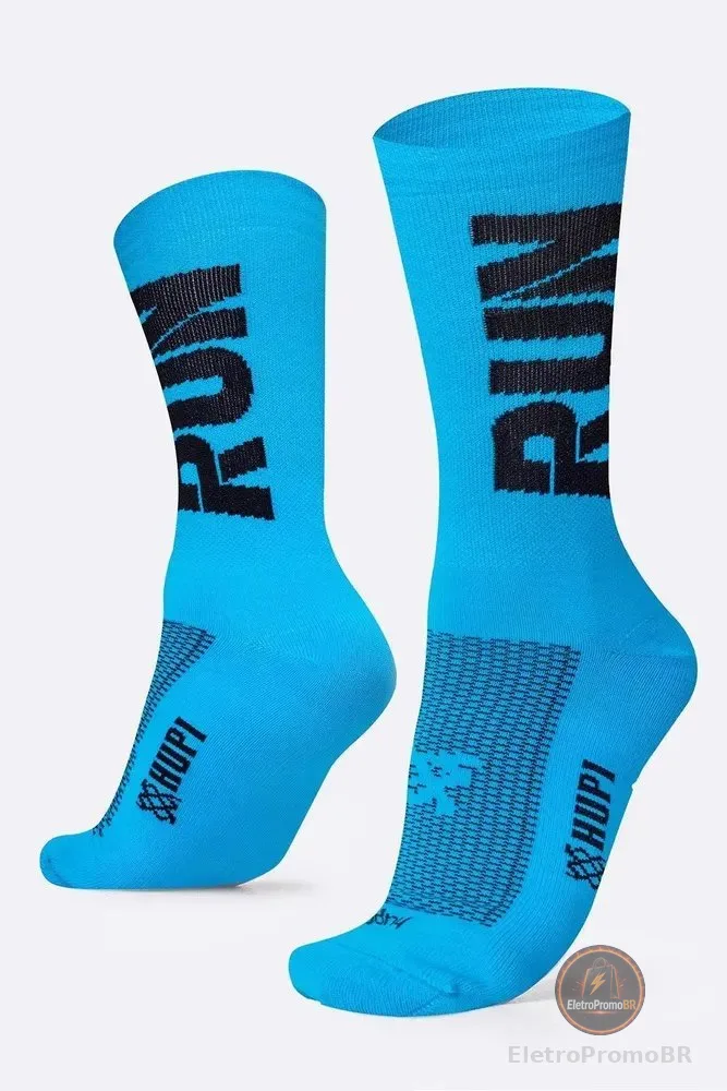 Meia Para Corrida Hupi Run 36-42 Cano Médio Unissex Azul Azul/preto Liso Único