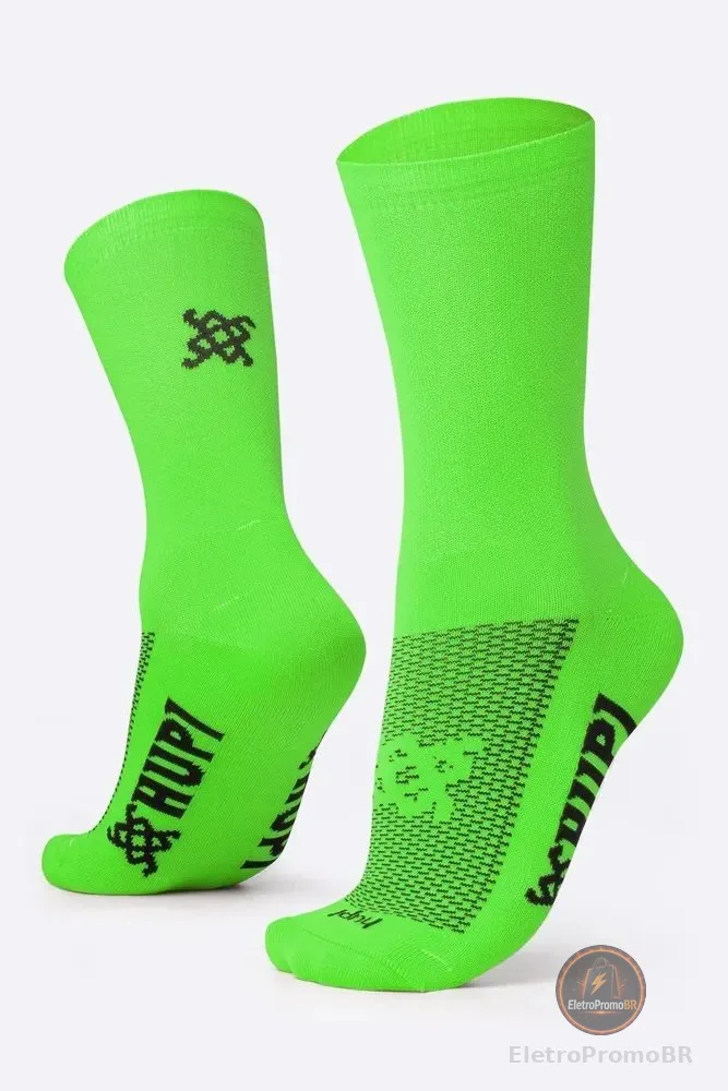 Meia Hupi Sport Verde Neon Liso Verde Neon Geométrica 36-42
