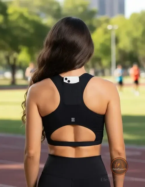 Top Feminino Academia Bolso Nadador Corrida Fitness Esporte