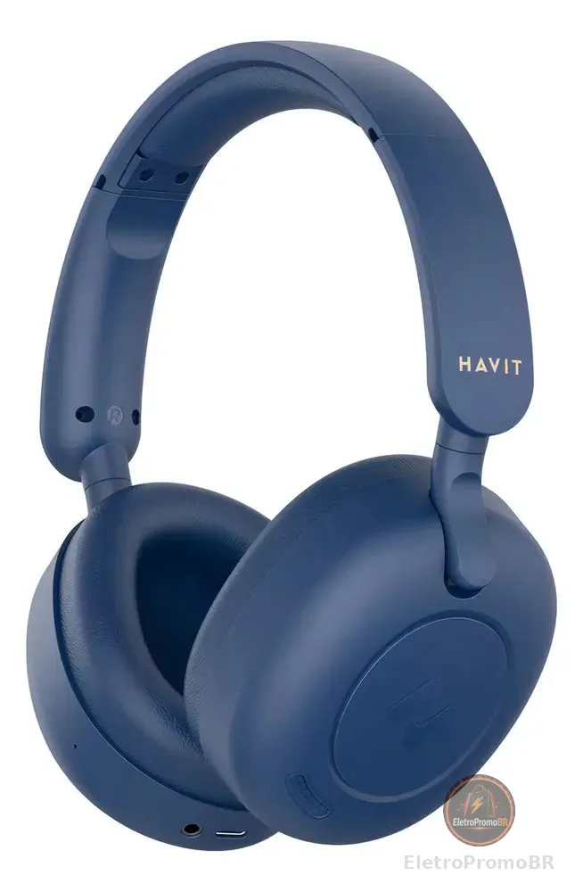 Headphone Havit H655bt Anc Hibrido Bluetooth 5.3 Multiponto Cor Azul