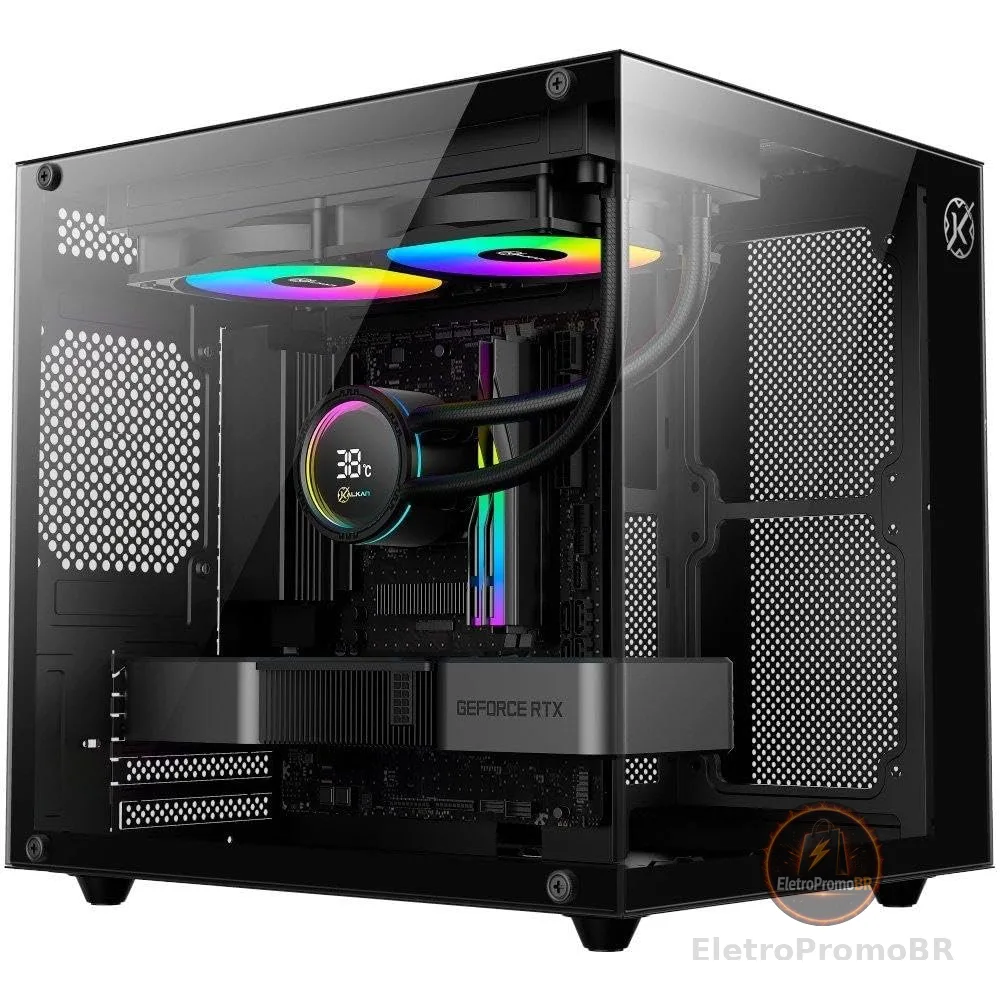 Gabinete Gamer Kalkan Midgard Lite, M-atx, Frontal e Lateral em Vidro Temperado, Sem Fans, Preto - Klk00090