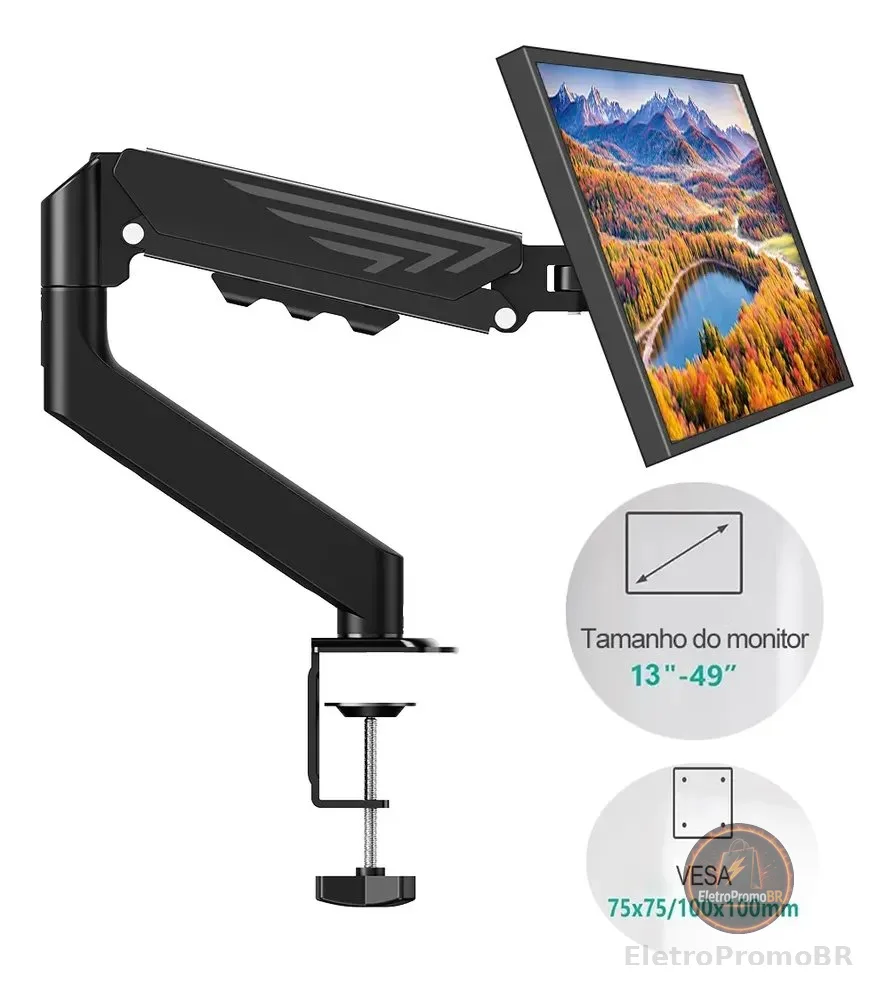 Suporte Para Monitores Articulado De Mesa Pistão A Gás 13-49 Preto