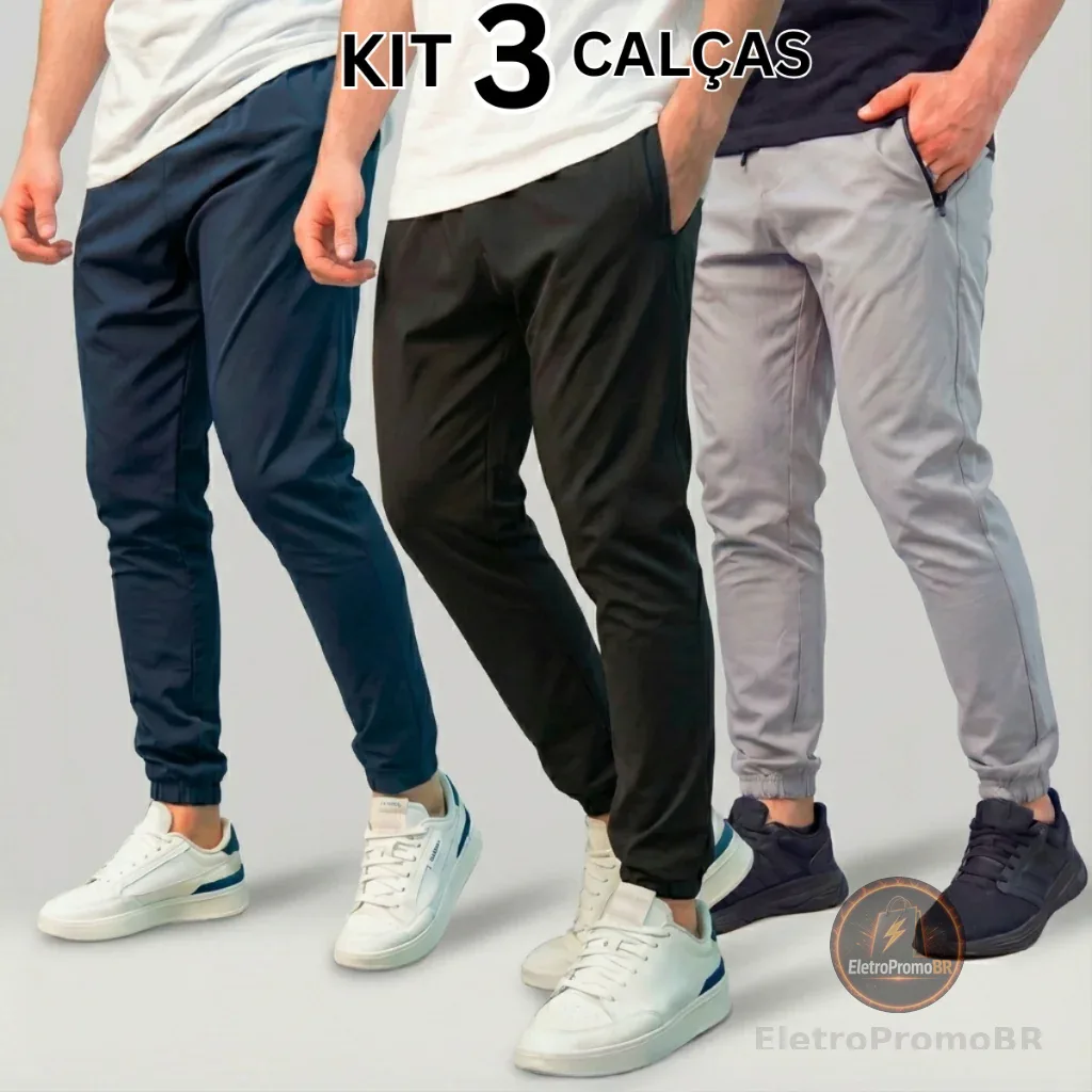 Kit 3 Calça Jogger Tactel com Elastano para Treino Esportiva Masculina