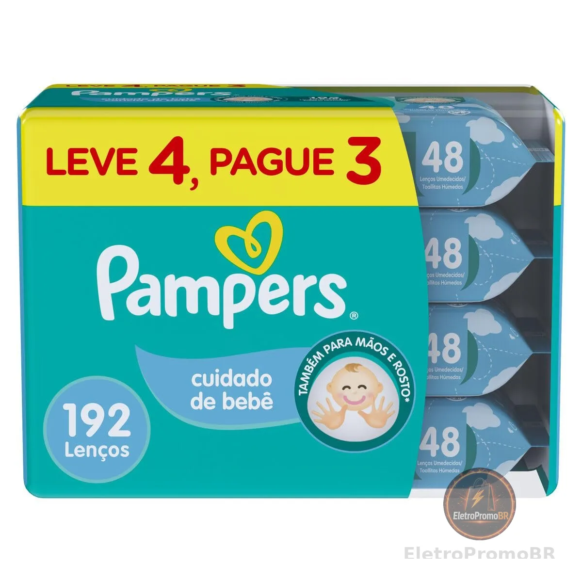 Lenços Umedecidos Pampers Cuidado de Bebê 192 Unidades