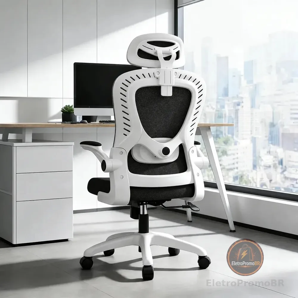 Cadeira Escritório Confortável Ergonômica Giratória Legacy Branco E Preto Algodão