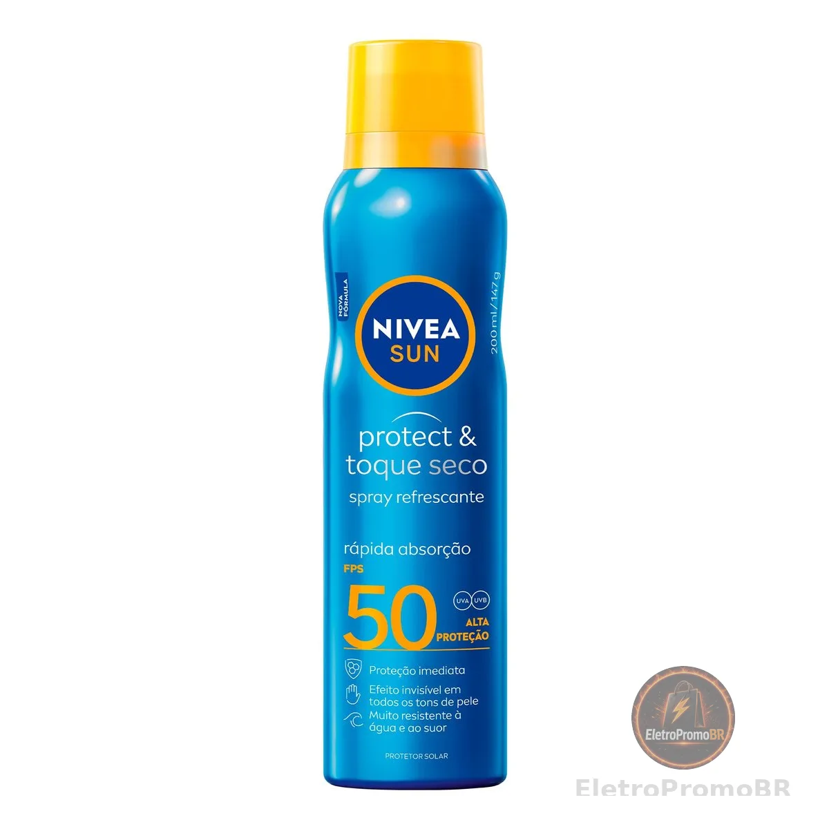 NIVEA SUN Protetor Solar Spray Protect & Toque Seco FPS 50 200ml, Alta Proteção UVA/UVB, Efeito Invisível, Rápida Absorção, Ação Refrescante
