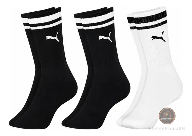Kit 3 Pares Meias Puma Cano Alto Longo Academia Original