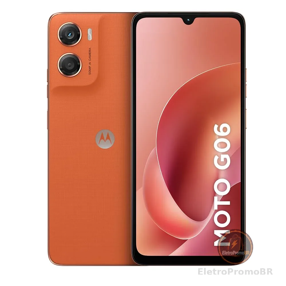 Smartphone Motorola Moto g06-128GB 12GB (4GB RAM + 8GB Ram Boost) e Camera 50MP com AI Bateria de 5200 mAh Tela 6.9" - Laranja