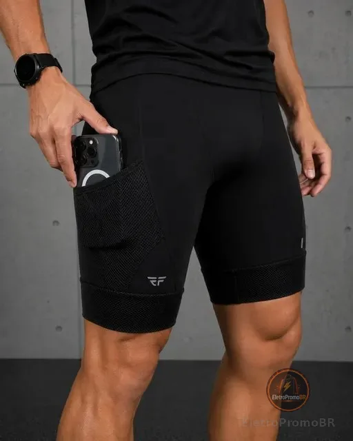 Bermuda Compressão Corrida  Pro Racing C/ Bolso Carbon Elite