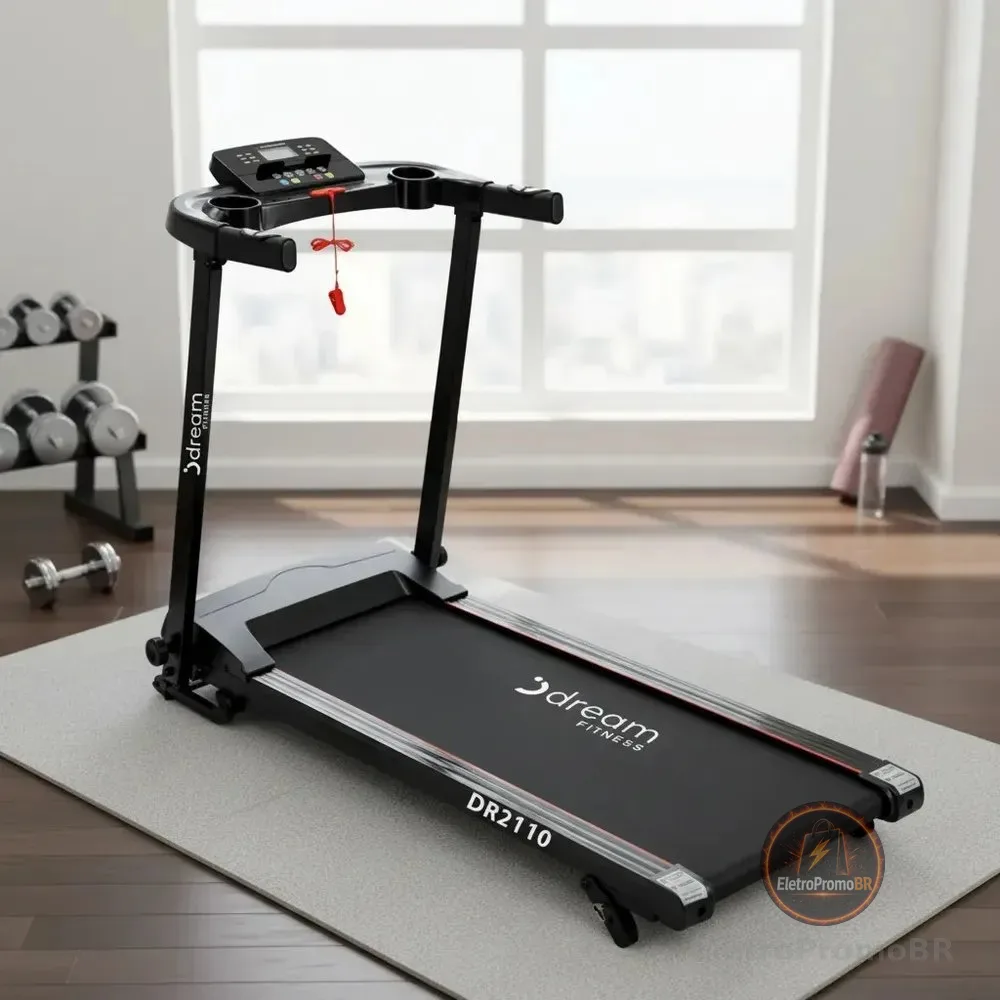 Esteira Eletrônica Dr2110 220v Com Inclinação Manual E Velocidade Até 14 Km/h 120kg Preto/vermelho - Dream Fitness