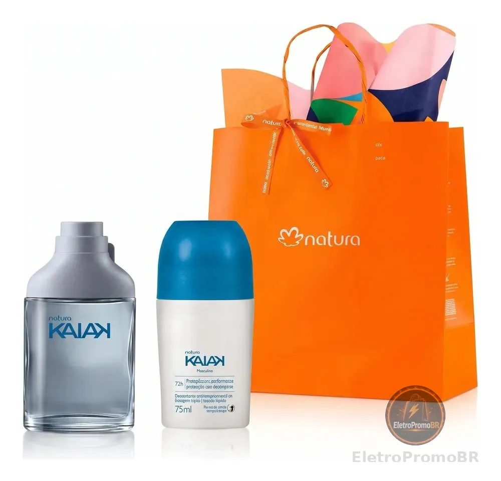 Kit Presente Kaiak: Deo Colônia 25ml + Desodorante Roll-on 75ml + Sacola De Presente P