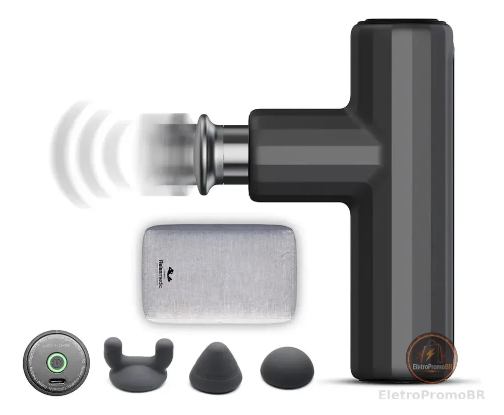 Pistola Massageadora Mini Deep Therapy - Pelo corpo inteiro - Potente - Leve - Portatil - Relaxmedic Cor Cinza