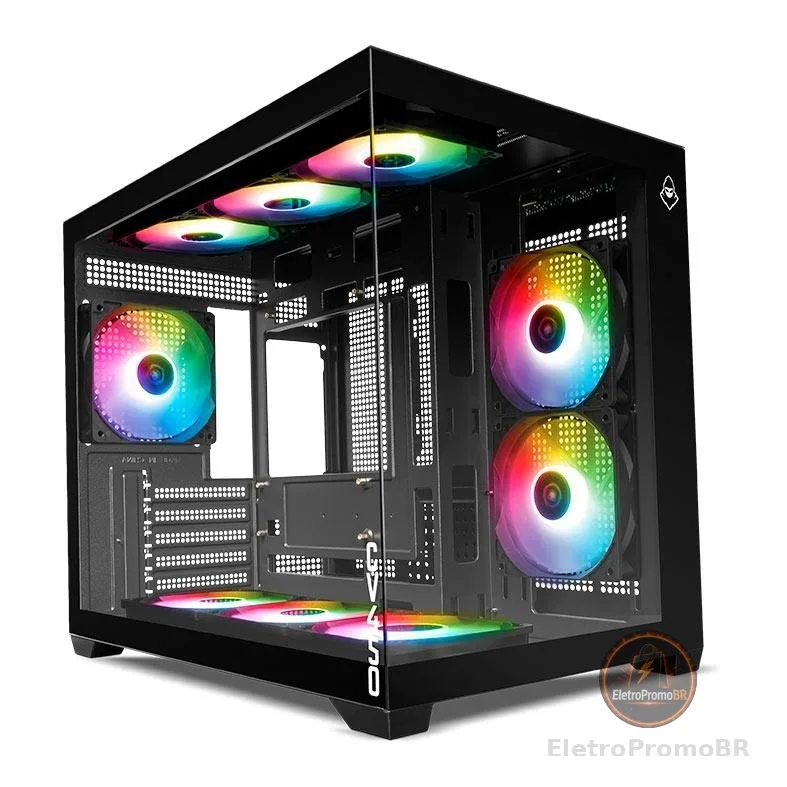 Gabinete Gamer Mancer CV450, Mini-Tower, Lateral de Vidro, Com 9 Fans, Preto, MCR-CV4509F-BK