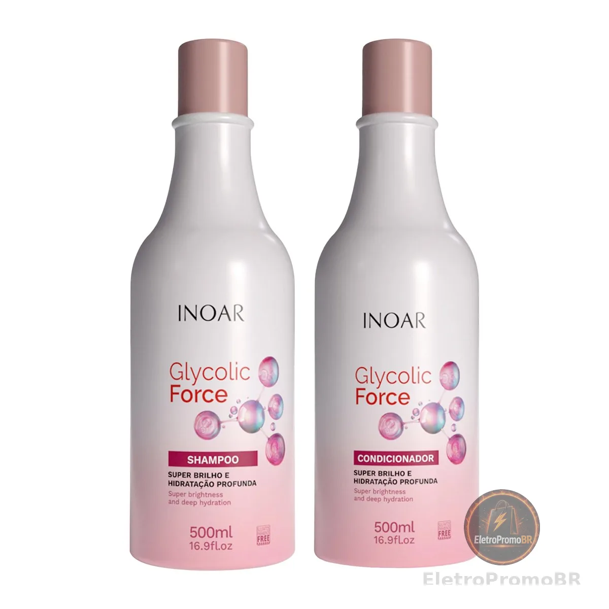 Inoar, Glycolic Force, Kit Sh Cond, Super Brilho, Hidratação Profunda - 500ml