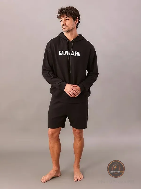 Blusão Masc Capuz Calvin Klein Intense Power Gg Preto Liso