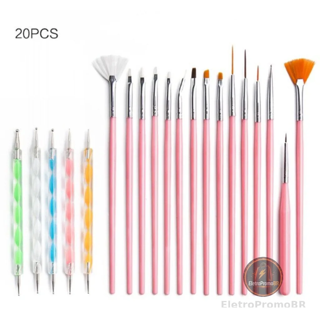 Kit 15 Pincéis + 10 Boleadores Em 5 Pincéis Manicure Desenho