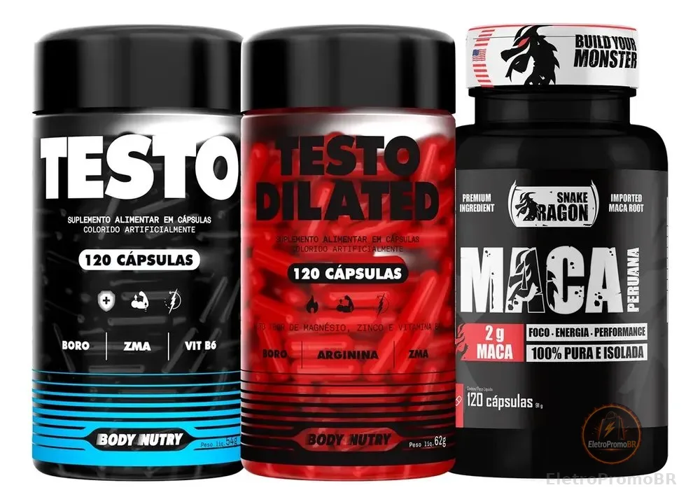 Kit 1x Maca Peruana Negra 2000mg Black Pura Para Homens Mulheres + 1x Pré Hormonal Precursor Testo, Boro ZMA Vitaminas Minerais + Precursor Pump Testo Dilated Arginina Boro ZMA - Body Nutry