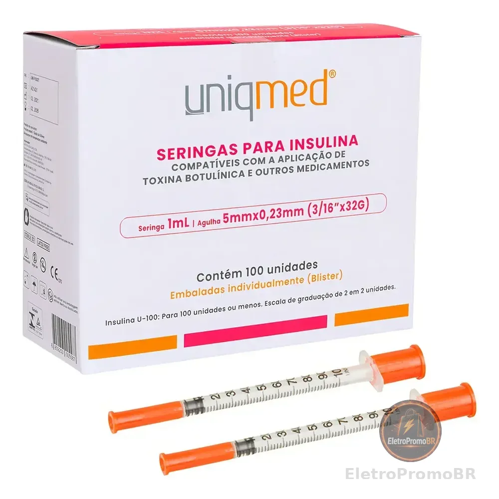 Seringa P/ Insulina 1ml (100ui) Agulha 5x0,23mm 32g Uniqmed 1 Ml