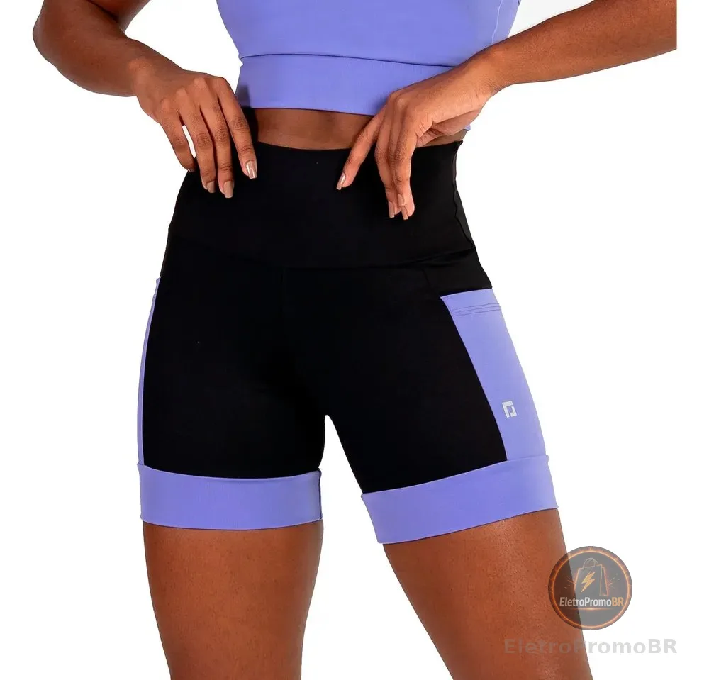 Shorts Feminino Cintura Alta Com Bolsos Academia Corrida  Lilás Gg