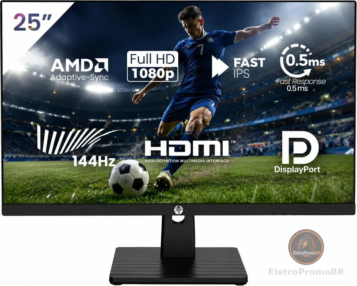 Monitor Gamer 25'' 144hz 0.5ms 1920x1080 HDR10 Resolução FHD HDMI/DP Painel IPS VESA Alta Taxa de Atualização
