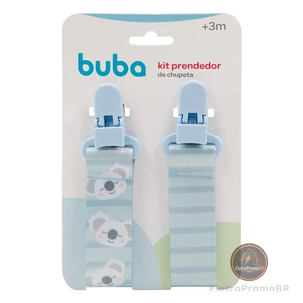 Kit 2 Prendedores de Chupeta Buba Com Clip Trava Coala Azul