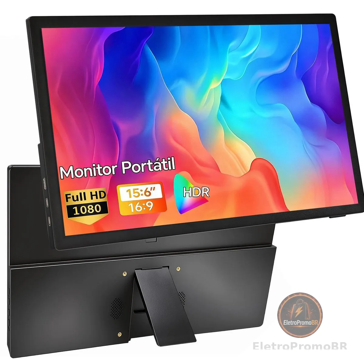 Monitor portátil de 15,6 polegadas, Conectividade USB-C HDMI Full HD 1080P e alto-falantes integrados, Monitor gamer presentes para meninos Preto-2