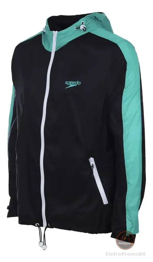 Jaqueta Corta Vento Speedo Fluity Masculina Preto+verde Água P