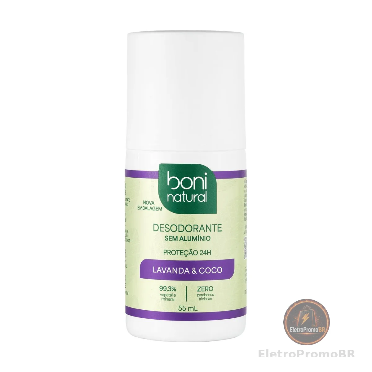 Desodorante Roll-On sem Alumínio, Natural, Vegetal e Vegano, Coco e Magnésio, com Perfume Suave de Lavanda, Boni Natural, 55ml