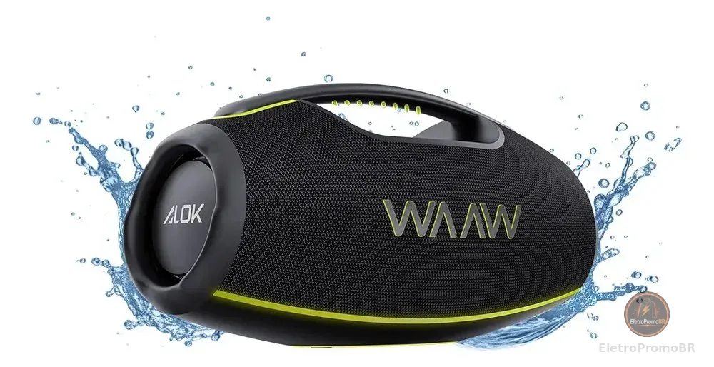 Caixa de Som Boombox Waaw by Alok Hyperboom 1000 Bluetooth À Prova d'Água 180W RMS Até 12h de Autonomia