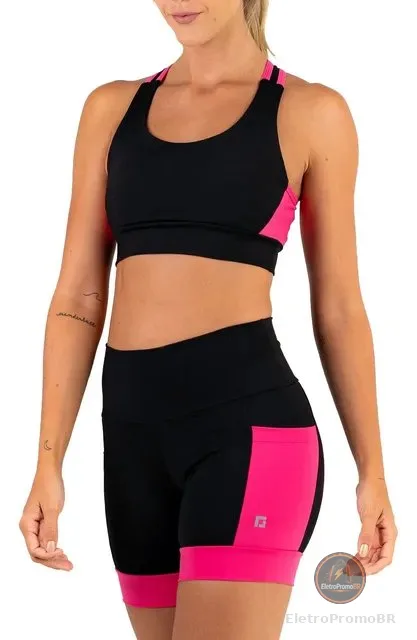Conjunto Academia Zero Transparência Top E Shorts Com Bolsos